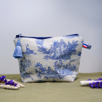 Trousse de Toilette en Toile de Jouy BLEUE