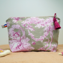 Trousse de Toilette en Toile de Jouy ROSE